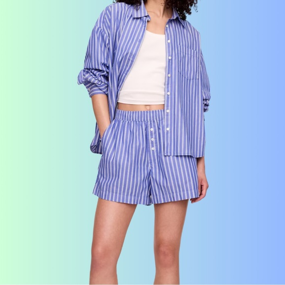 Blue and White Striped Button-Up Shirt - Picture 1 of 6